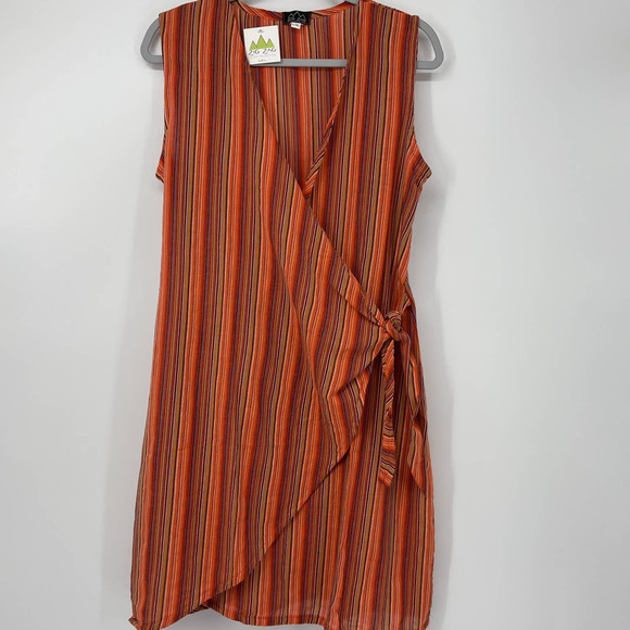 ZIG ZAG ORANGE MULTICOLOR LIGHTWEIGHT COTTON WRAP DRESS SIZE L/XL - Picture 1 of 4